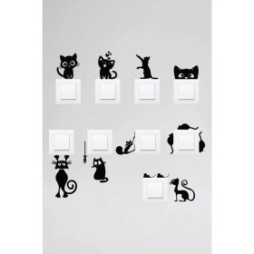 Resim Priz Kedi Özel Yeni Sticker Set Siyah Etiket Duvar Özel Yeni Sticker 