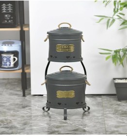 Resim Metal Standlı 2 Katlı Patates Soğan Saklama Kovası Antrasit 