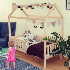 Resim Loolpi Home Unisex Montessori Ahşap Bebek ve Çocuk Karyolası 