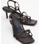Resim Luvi Shoes Gıbson Kahverengi Kare Burunlu Kadın Topuklu Sandalet Kahverengi 