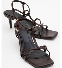 Resim Gıbson Kahverengi Kare Burunlu Kadın Topuklu Sandalet Kahverengi 