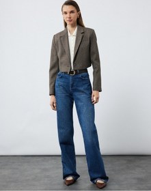 Resim Koton Kruvaze Uzun Kollu Düğmeli Crop Blazer Ceket Kahverengi Ekose 6wak50017pw Kahverengi Ekoseli 