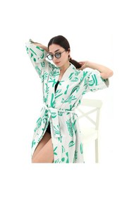 Resim Wpr Baskılı Keten Kimono - Yeşil-yeşil Yeşil 