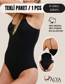 Resim Alya Underwear Kadın Ip Askılı Çıtçıtlı Body, Modal - Pamuk Karışımlı, Kancalı , Tekli Paket, Beyaz SIYAH 
