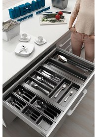 Resim Mutfak Çekmece Içi Düzenleyici, Kaşıklık 74cm X 48cm Yanlar Ve Boydan 4cm Kesilebilir, Antrasit Antrasit 
