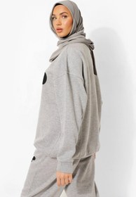 Resim LAND MODA Siyah Kartal Jogger Sweatshirt Alt Üst Eşofman Takımı Oversize Baskılı Bisiklet Yaka 
