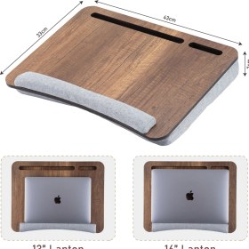 Resim Vigo Wood Minderli Laptop Sehpası 13" ve 15.6" Taşınabilir Notebook, Tablet ve Telefon Bölmeli Masa 