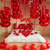 Resim 1 Set Romantik Sevgililer Günü Balon Dekorasyon Seti, 500 Kırmızı Gül Petali, 20 Kırmızı Kalp Folyo Balon, 1 Aşk Mektubu Balonu, Teklif, Nişan, Düğün, Yıl Dönümü, Sevgililer Günü Kutlaması, İtiraf için İdeal, Çok Yönlü Sahne Arka Plan Dekoru, Alüminyum Film, Elektrik Gerektirmez 