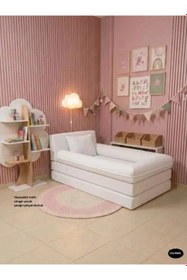 Resim Sünger Koltuk Yatak 160x90 cm - 3'ü 1 Arada Kadife Çocuk Yatağı | Fermuarlı Yıkanabilir Kılıf | Beyaz 
