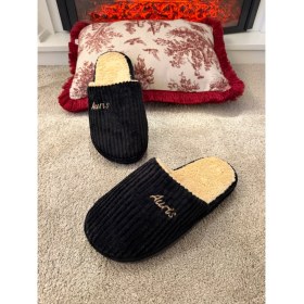 Resim Aksulu Erkek Sessiz Taban Çok Yumuşak ve Hafif Içi Yünlü Peluş Ev Terliği 