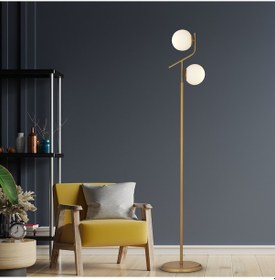 Resim Velar Eskitme Beyaz Camlı Modern Tasarım Metal Lambader 