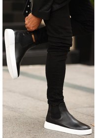 Resim Shoetyle - Siyah Hakiki Deri Erkek Chelsea Bot - Beyaz Taban - 250-041 -1164 Siyah 