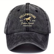Resim 1 adet YELLOWSTONE Vintage Beyzbol Şapkası - Unisex Yumuşak Üst Şapka ile Yıpranmış Yıkanmış Görünüm, Siyah Altın Nakışlı, Erkekler ve Kadınlar için Ayarlanabilir Uyum, Rahat Açık Hava Giyim, Açık Hava Başlığı | Vintage Beyzbol Şapkası | Dokulu Kumaş Şapka 