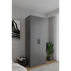 Resim Aymobsan Niro 2 Kapaklı Gardrop, Askılı ve Raflı, 80 cm, Antrasit 