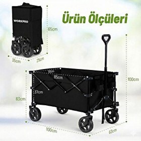 Resim Workpro WP285015 80 KG 4 Tekerli Katlanabilir Ağır Hizmet Taşıma Arabası 