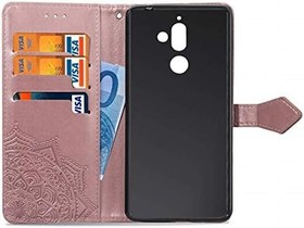 Resim Nokia 7 Plus için Kılıf Kapak, Nokia 7 Plus için Spiral Çiçek Deri Cüzdan Kapaklı Kılıf, Destek Stantlı Kart Yuvalı Manyetik Koruyucu Kılıf Tampon Kılıfı (Gül Altın) 