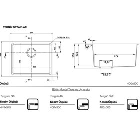 Resim Real Stone Steep 50x40 Siyah Granit Mutfak Eviyesi Siyah 