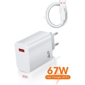 Resim 67w Turbo Şarj Cihazı Aleti 6a Kablo adaptör Seti Type C Usb Xiaomi Redmi Samsung Uyumlu Duvar Tipi 