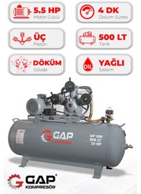 Resim Gap Kompresör Gp390 Hava Kompresörü Pistonlu 500lt 3 Kafa 8 Bar 10 Hp 