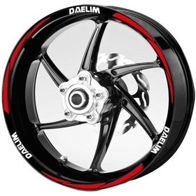 Resim Beyaz Daelim Yazılı 3 Parçalı Reflektif Kırmızı Jant Şeridi 