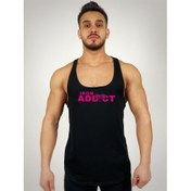 Resim Siyah Erkek Regular Fit -Pink Iron Addict- Baskılı Sporcu Atlet 