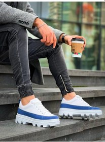 Resim Kb-056 Kuback Beyaz Mavi Detaylı Beyaz Yüksek Taban Günlük Spor Ayakkabı Beyaz 