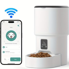 Resim Köpekler ve Kediler için Zaman Fonksiyonlu 4L Akıllı Pet Besleyici, Wifi Uygulama Kontrollü Otomatik Kuru Gıda Dağıtıcısı, Köpek Kasesi (5V 1A USB Fişi Hariç), Pilsiz 