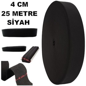 Resim Çamaşır Don Etek Bel Paça Bebe Lastiği Yassı Yumuşak Bel Lastik 25 Metre Siyah-4 Cm 