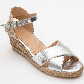 Resim Luvi Shoes Miria Gümüş Hakiki Deri Çapraz Bantlı Kadın Dolgu Topuklu Sandalet Gümüş 