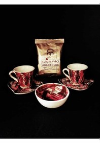 Resim Sırlı El Yapımı Seramik 2'li Türk Kahvesi Fincan Takımı & 