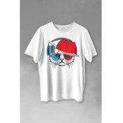 Resim Kendim Seçtim Cat Glasses Gözlüklü Bordo Mavi Spor Trabzon Kedi Baskılı Tişört T-Shirt Beyaz 