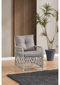 Resim Roma Rattan Bahçe Balkon Takımı 2+1+1 Cam Masalı Gri 