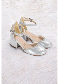 Resim Kiko Kids 771 Vakko Taşlı Kız Çocuk 5 Cm Topuklu Sandalet Ayakkabı Gümüş 