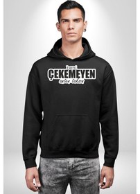 Resim Beni Çekemeyen Anten Taksın Yazılı Kadın Erkek Siyah Kapüşonlu Sweatshirt Hoodie Siyah 
