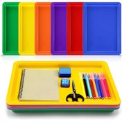 Resim 6 Parça 21.01cm*27.99cm*3.0cm Renkli Plastik Sanat Tepsileri Seti, İnşaat Blokları, Kum, Çizim Yapma ve Boyama için Mükemmel Gökkuşağı Tepsisi. Şekil Düzeltme Kutuları Olarak Uygun 