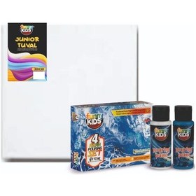 Resim Funny Kids Junior Seri Tuval 30x30 Cm. + 60 Cc. x 4 Renk Funny Kids Pouring Boya Set 