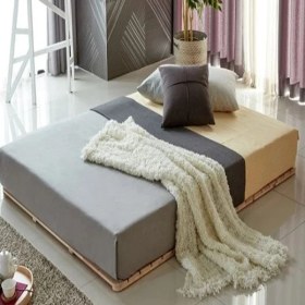 Resim Loolpi Home Loolpi Home japon Model Doğal Ahşap Karyola Yer Yatağı Tek ve Çift Kişilik 