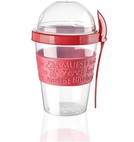 Resim pazariz Meyve Hazneli - Kaşıklı Portatif Yoğurt Kabı 600 Ml Kırmızı 