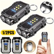 Resim 1/2 adet mini eller serbest fener, şarj edilebilir anahtarlık ışığı, ultra parlak LED klipsli şapka lambası, çok fonksiyonlu yüksek güçlü el feneri, güç göstergeli, metal arkalıklı, manyetik tabanlı, kampçılık, yürüyüş, balıkçılık ve acil durum aydınlatması için uygun 