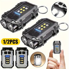 Resim 1/2 adet mini eller serbest fener, şarj edilebilir anahtarlık ışığı, ultra parlak LED klipsli şapka lambası, çok fonksiyonlu yüksek güçlü el feneri, güç göstergeli, metal arkalıklı, manyetik tabanlı, kampçılık, yürüyüş, balıkçılık ve acil durum aydınlatması için uygun 