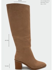 Resim Volera Camel Süet Kadın Küt Burun Topuklu Çizme Camel 