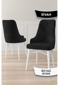 Resim Canisa Neta Serisi, 1.sınıf Babyface Kumaş , Beyaz Gürgen Ayak, 8 Adet Siyah Mutfak Sandalye Sandalye Siyah Ayaklar Beyaz 