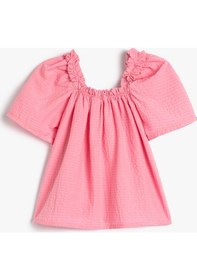 Resim Koton Bluz Fırfırlı Fiyonk Detaylı Kısa Kollu Pembe 3smg60004aw 3SMG60004AW274 Pembe 