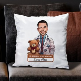 Resim En Başarılı Erkek Çocuk Doktoru Karikatürlü Yastık 