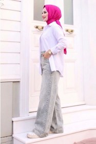 Resim Tesettür Diyarı Kadın Retro Baggy Kot Pantolon- Gri 