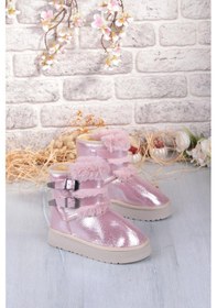 Resim Fort Nurela Simli Süet İçi Kürklü Tüy Ve Toka Detaylı Anne Kız Kısa Kadın Bot Pembe 