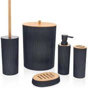 Resim The Mia Stripe Bambu Kapaklı Banyo Seti 5 Parça Siyah 