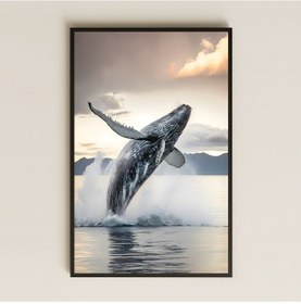 Resim Zıplayan Balina Tasarımlı Hiperrealist Şeffaf Pleksi Tablo 