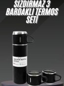 Resim AyrStore Termos Seti Paslanmaz Çelik 3 Bardaklı Vakumlu Termos Set 500 Ml 12 Saate Kadar Isı Koruma 