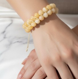 Resim Aragonit 8mm Çift Sıra Makrome Doğal Taş Bileklik 